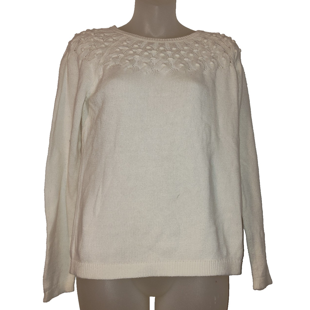Talbots Women’s White Textured Long Sleeve Pullover Knit Sweater Size S BG15